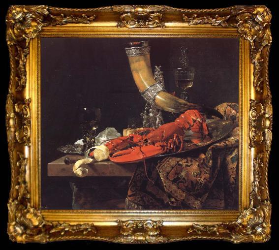 framed  Willem Kalf Still Life with the Drinking-Horn of the Saint Sebastian Archers-Guild,Lobster and Glasses, ta009-2